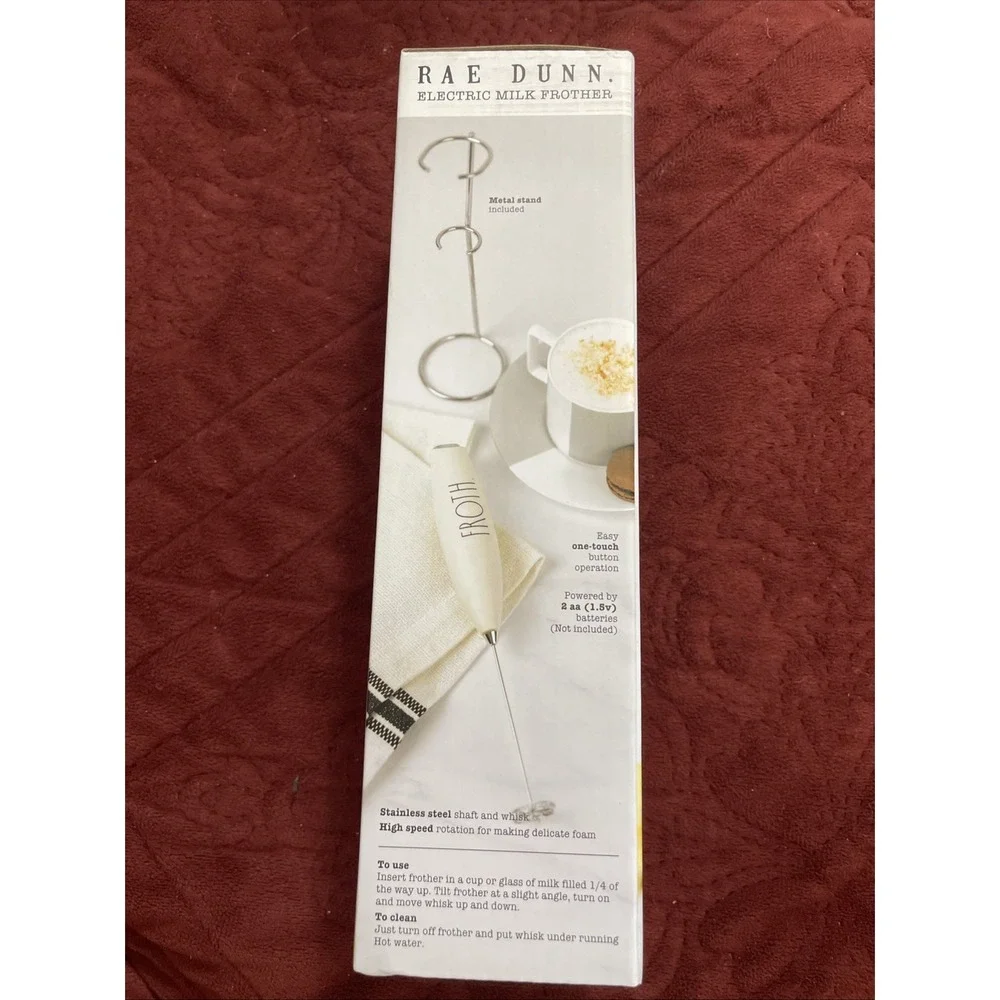 Rae Dunn Milk Frother & Stand Handheld Portable Electric Drink Mixer Cream Color